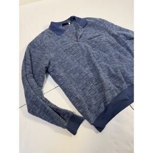 Mens Vintage Blue Soprano Style John Blaire Long Sleeve Polo Sweater Size Large